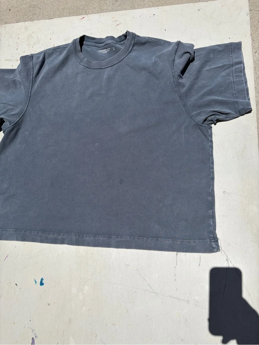 Men's Abercrombie and Fitch T-Shirt Gray Blue XL Solid Cropped Essentials City - Picture 5 of 10